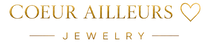Coeur Ailleurs Jewelry logo in gold lettering with an outlined heart on a black background.