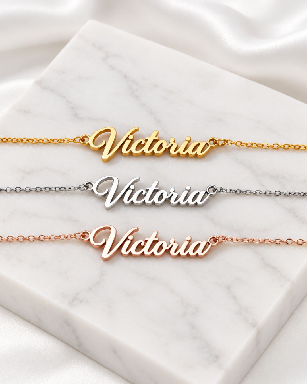 MIAMI Victoria name necklace in gold-tone, silver-tone and rose gold-tone finishes