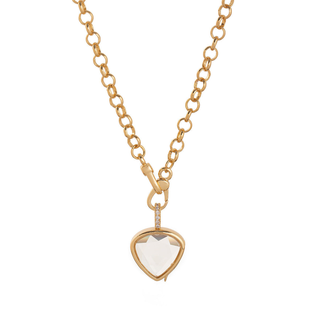 Gold-plated triangular glass locket necklace from Cœur Ailleurs REMEMBER collection, designed for personalised charms.